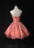 Niulatu Hot Pink Spaghetti Strap A-Line Tulle Satin Short Prom Dress Homecoming Dress with Beading HZ1103