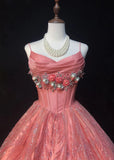 Niulatu Hot Pink Spaghetti Strap A-Line Tulle Satin Short Prom Dress Homecoming Dress with Beading HZ1103