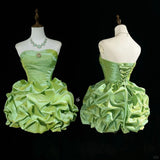 Niulatu Green Strapless A-Line Satin Short Prom Dress Homecoming Dresses HZ1103