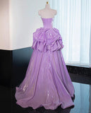Niulatu Strapless Purple A-Line Satin Long Prom Dress Formal Evening Gowns HZ1103