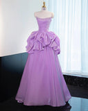 Niulatu Strapless Purple A-Line Satin Long Prom Dress Formal Evening Gowns HZ1103