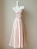 Niulatu Blush Pink Spaghetti Straps A-Line Satin Long Prom Dress Formal Evening Gowns HZ1103