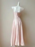 Niulatu Blush Pink Spaghetti Straps A-Line Satin Long Prom Dress Formal Evening Gowns HZ1103