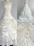 Niulatu Strapless White A-Line Satin Wedding Dress Formal Evening Gowns HZ1103