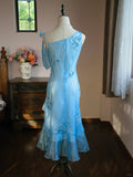 Niulatu Blue Asymmetric Neck Bodycon Chiffon Beading Short Prom Dress Evening Gowns HZ1103