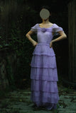 Niulatu Purple Scoop Neck Chiffon A-Line Long Prom Dresses Vintage Formal Evening Gowns HZ1103