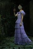 Niulatu Purple Scoop Neck Chiffon A-Line Long Prom Dresses Vintage Formal Evening Gowns HZ1103