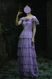 Niulatu Purple Scoop Neck Chiffon A-Line Long Prom Dresses Vintage Formal Evening Gowns HZ1103