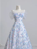 Niulatu White Off-the-shoulder A-Line Tulle Long Prom Dresses Elegant Wedding Dress with Appliques HZ1103