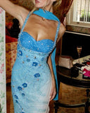 Niulatu Blue Sweetheart Sheath Beaded Chiffon Long Prom Dresses Vintage Formal Evening Gowns HZ1103