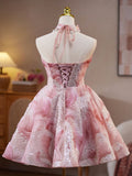 Niulatu Pink Strapless A-Line Sequined Tulle Short Prom Dresses Homecoming Dress HZ1103