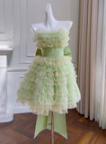 Niulatu Green Strapless A-Line Tulle Lace Short Prom Dresses Homecoming Dress HZ1103