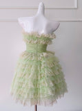 Niulatu Green Strapless A-Line Tulle Lace Short Prom Dresses Homecoming Dress HZ1103