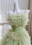 Niulatu Green Strapless A-Line Tulle Lace Short Prom Dresses Homecoming Dress HZ1103