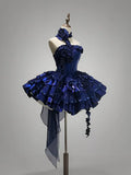 Niulatu Deep Royal Blue Strapless A-Line Lolita Prom Dresses Homecoming Dress HZ1103
