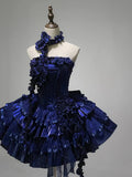 Niulatu Deep Royal Blue Strapless A-Line Lolita Prom Dresses Homecoming Dress HZ1103