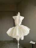Niulatu Off-White Strapless A-Line Tulle Short Prom Dresses Homecoming Dress HZ1103