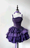 Niulatu Purple Spaghetti Straps A-Line Short Prom Dresses Homecoming Dress HZ1103