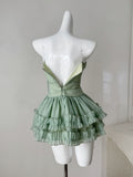 Niulatu Green Spaghetti Straps A-Line Tulle Short Prom Dresses Homecoming Dress HZ1103