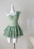 Niulatu Green Spaghetti Straps A-Line Tulle Short Prom Dresses Homecoming Dress HZ1103