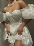 Niulatu White Off Shoulder A-Line Tulle Short Prom Dresses Homecoming Dress HZ1103