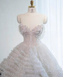 Niulatu White Sweetheart Neck A-Line Tulle Beaded Wedding Dresses HZ1103