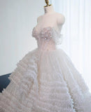 Niulatu White Sweetheart Neck A-Line Tulle Beaded Wedding Dresses HZ1103