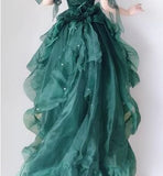 Niulatu Forest Green Halter Neck A-Line Tulle Hi-Lo Long Prom Dresses Formal Evening Gowns HZ1103