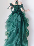 Niulatu Forest Green Halter Neck A-Line Tulle Hi-Lo Long Prom Dresses Formal Evening Gowns HZ1103