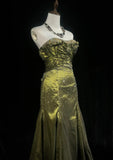 Niulatu Green Strapless Mermaid Beaded Satin Long Prom Dresses Formal Evening Gowns HZ1103