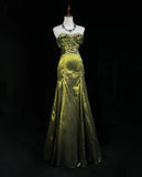 Niulatu Green Strapless Mermaid Beaded Satin Long Prom Dresses Formal Evening Gowns HZ1103