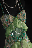 Niulatu Green Spaghetti Straps Mermaid Beaded Tulle Long Prom Dresses Vintage Lace Evening Gowns HZ1103