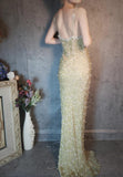Niulatu Spaghetti Straps Sheath Beaded Chiffon Long Prom Dresses Elegant Formal Evening Gowns with 3D Appliques HZ1103