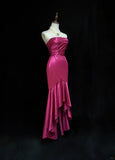 Niulatu Fuchsia Strapless Mermaid Satin Long Prom Dresses Formal Evening Gowns HZ1103
