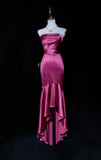 Niulatu Fuchsia Strapless Mermaid Satin Long Prom Dresses Formal Evening Gowns HZ1103