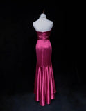 Niulatu Fuchsia Strapless Mermaid Satin Long Prom Dresses Formal Evening Gowns HZ1103