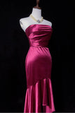 Niulatu Fuchsia Strapless Mermaid Satin Long Prom Dresses Formal Evening Gowns HZ1103