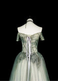 Niulatu Green Off Shoulder A-Line Tulle Long Prom Dresses Formal Evening Gowns HZ1103