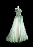 Niulatu Green Off Shoulder A-Line Tulle Long Prom Dresses Formal Evening Gowns HZ1103