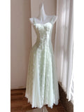Niulatu Light Green Spaghetti Straps A-Line Tulle Long Prom Dresses Formal Evening Gowns HZ1103