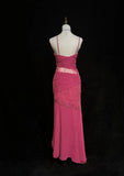 Niulatu Pink Spaghetti Straps Sheath Beaded Chiffon Prom Dresses Formal Evening Gowns HZ1103