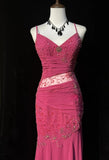 Niulatu Pink Spaghetti Straps Sheath Beaded Chiffon Prom Dresses Formal Evening Gowns HZ1103