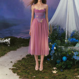 Niulatu Purple A-Line Spaghetti Straps Tulle Prom Dresses Formal Evening Gowns with 3D Appliques HZ1103