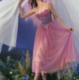 Niulatu Purple A-Line Spaghetti Straps Tulle Prom Dresses Formal Evening Gowns with 3D Appliques HZ1103