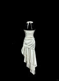 Niulatu White Halter Sheath Satin Prom Dresses Formal Evening Gowns HZ1103