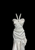 Niulatu White Halter Sheath Satin Prom Dresses Formal Evening Gowns HZ1103