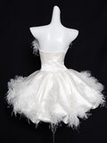 Niulatu White Strapless A-Line Satin Short Prom Dresses Homecoming Dress HZ1103