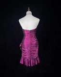 Niulatu Fuchsia Spaghetti Straps Bodycon Satin Short Prom Dresses Vintage Homecoming Dress HZ1103