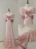 Niulatu Pink A-Line Sweetheart Neck Sequins Long Prom Dresses Formal Evening Gowns HZ1103