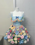 Niulatu Blue Spaghetti Strap A-Line Tulle Applique Short Prom Dresses Homecoming Dress HZ1103